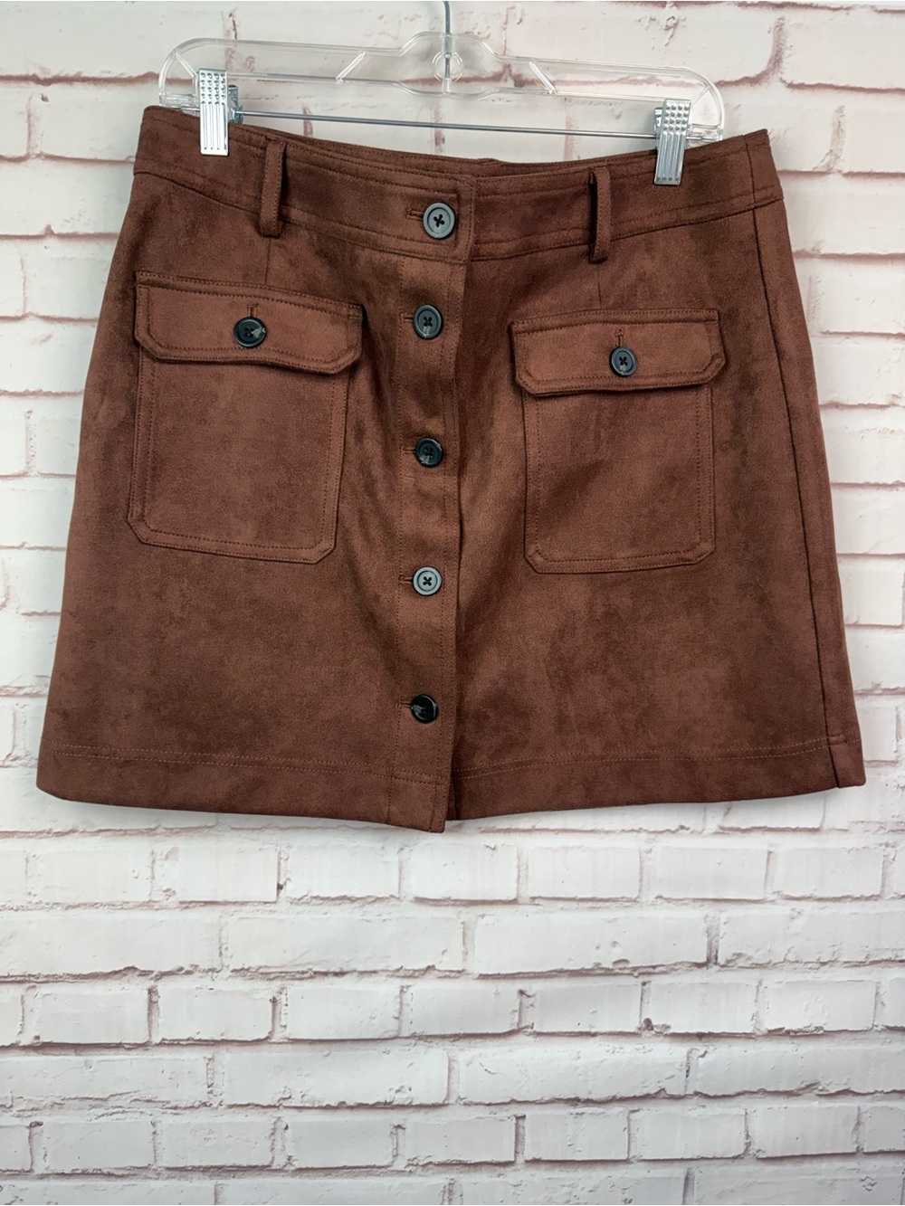 Universal Thread Brown Faux Suede Button-Front Mini Skirt